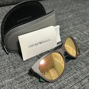 NWT EMPORIO ARMANI Sunglasses MATTE BROWN with GRAY MIRROR ROSE GOLD EA4046